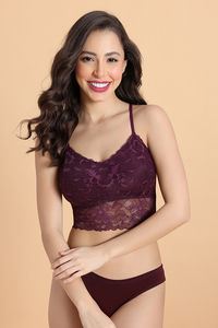 Zivame Double Layered Non Wired 3/4th Coverage Bralette - Grape Wine — thumbnail 3